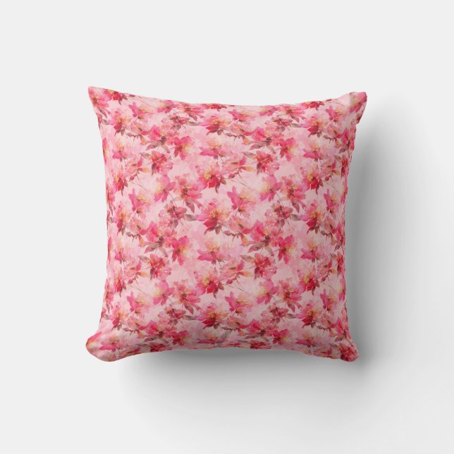 Pink peonies abstract cushion (Front)