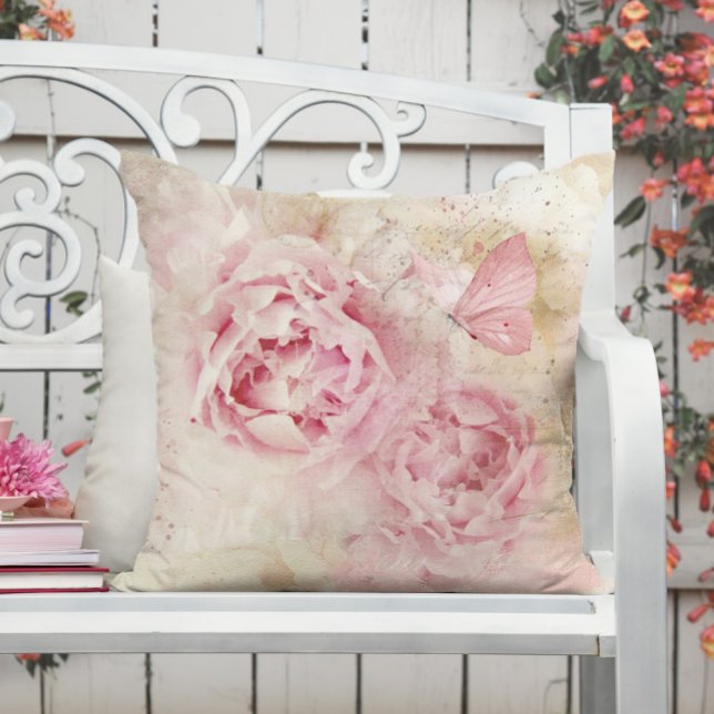 Pink Peonies and Butterfly Cushion (Creator Uploaded)