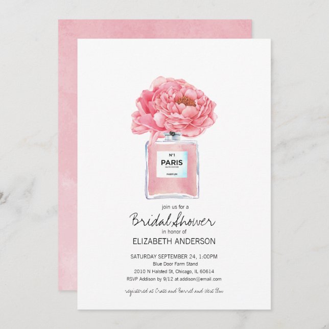Pink Peonies and Perfume Floral Bridal Shower Invitation (Front/Back)