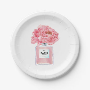 Pink Peonies and Perfume Floral Bridal Shower Paper Plate