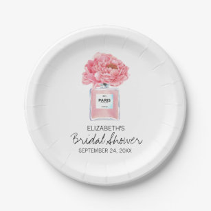 Pink Peonies and Perfume Floral Bridal Shower Paper Plate