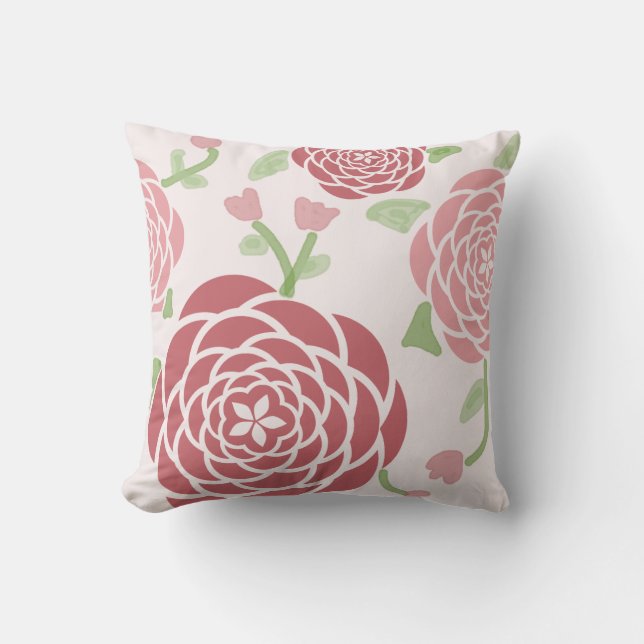 Pink Peonies and Watercolor Floral Cushion (Front)