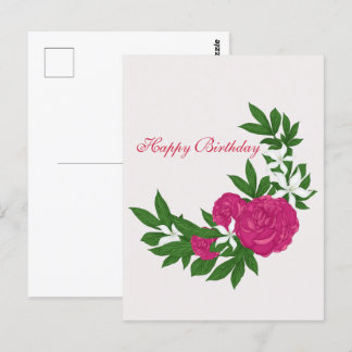Pink Peonies and White Flowers for Birthday Postcard