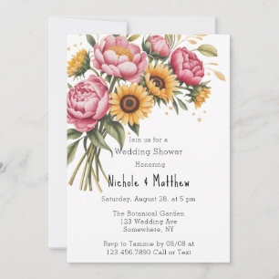 Pink Peonies and Yellow Floral Wedding Shower Invitation