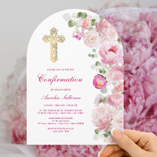 Pink Peonies Arch Confirmation Invitation
