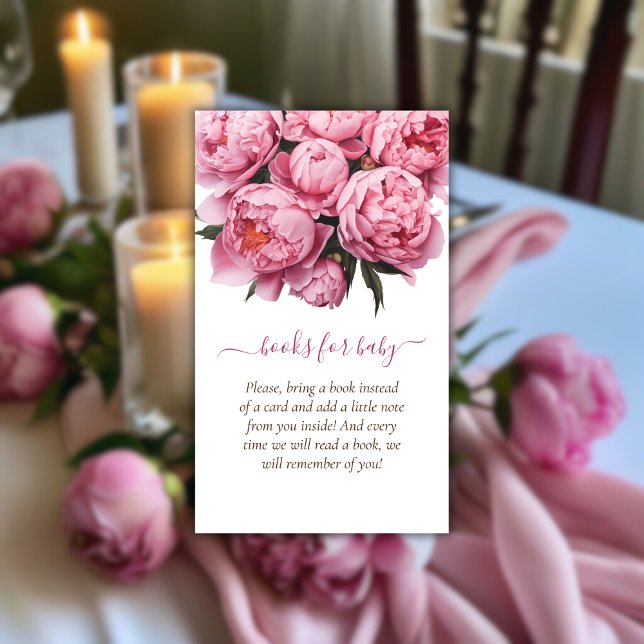 Pink Peonies Baby Shower Books for Baby Enclosure Card (Pink Peonies Baby Shower Books for Baby Enclosure Card)