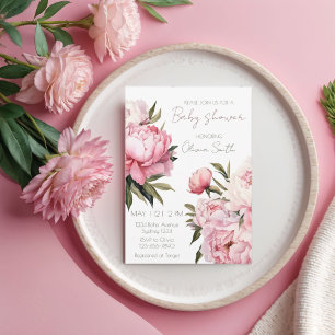 Pink Peonies baby shower Invitation