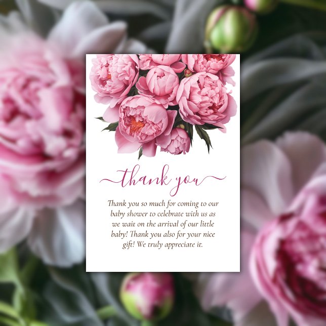 Pink Peonies Baby Shower Thank You Card (Pink Peonies Watercolor Baby Shower Thank You)