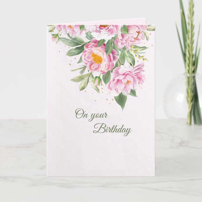 Pink Peonies Birthday Card (Front)