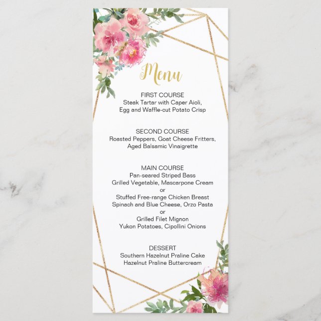 Pink Peonies Birthday  Menu (Front)