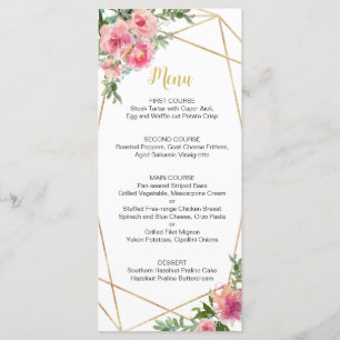 Pink Peonies Birthday Menu