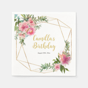 Pink Peonies Birthday  Napkin