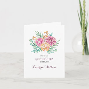 Pink Peonies Bouguet Quinceanera Folded Invitation
