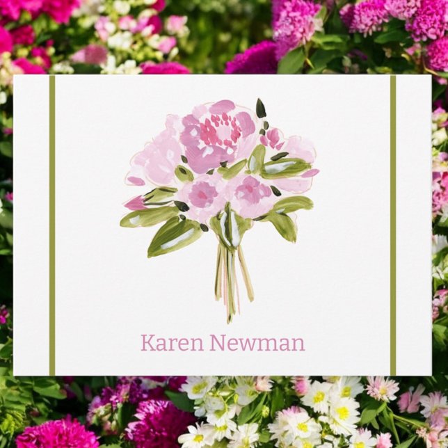 Pink Peonies Bouquet Green Border Thank You Card (Creator Uploaded)