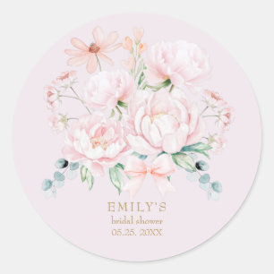 Pink Peonies  Bow Wildflower Garden Bridal Shower Classic Round Sticker
