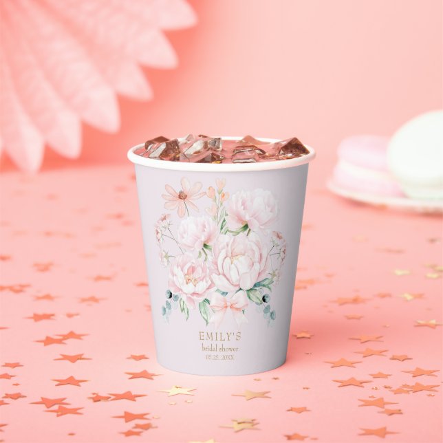 Pink Peonies  Bow Wildflower Garden Bridal Shower Paper Cups (Insitu)