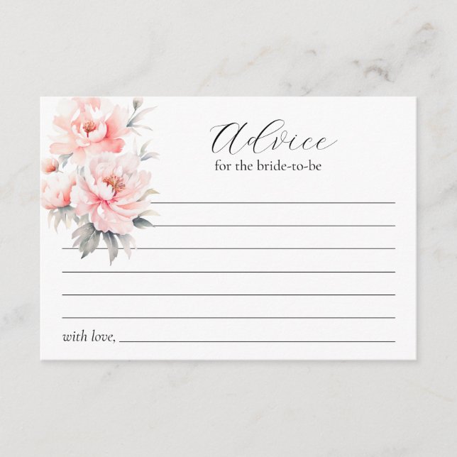 Pink Peonies Bridal Shower Bride-to-be Advice Card (Front)