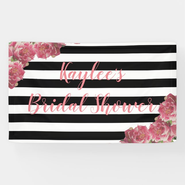 Pink Peonies Bridal Shower Floral Backdrop Banner (Horizontal)