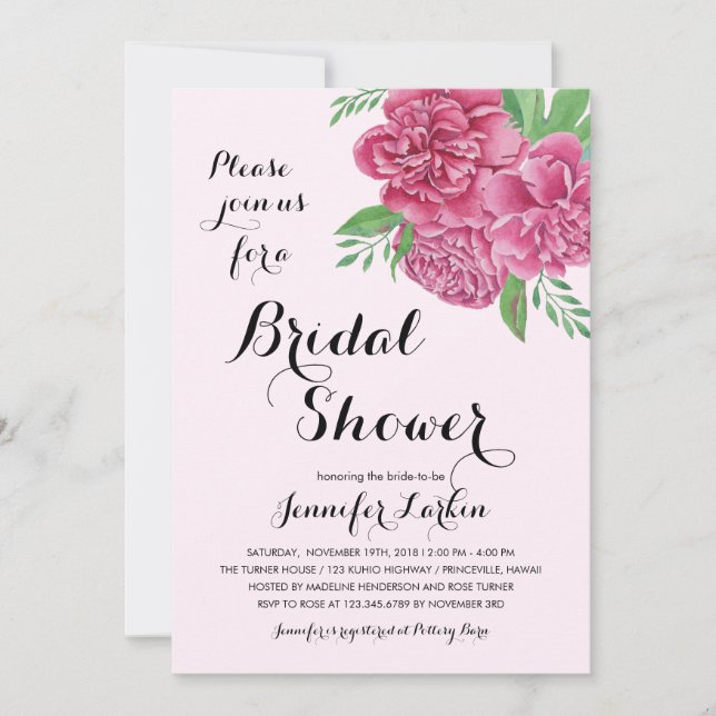 Pink Peonies Bridal Shower Invitation (Front)