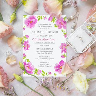Pink Peonies Bridal Shower Small Invitation