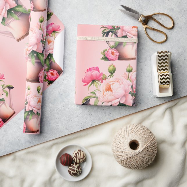 Pink Peonies Bridal Shower Wrapping Paper (Crafts)