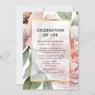 Pink Peonies Celebration of Life Funeral Invitation