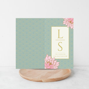 PINK PEONIES CHINOISERIE SAGE GREEN INITIALS
