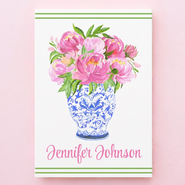 Pink Peonies Chinoiserie Vase Border Personalised  Thank You Card (Creator Uploaded)
