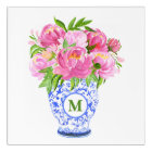 Pink Peonies Chinoiserie Vase Green Monogram