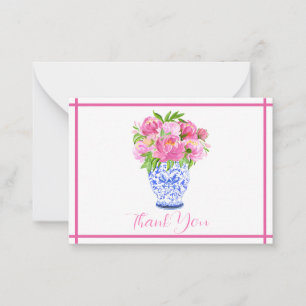 Pink Peonies Chinoiserie Vase Thank You  Card