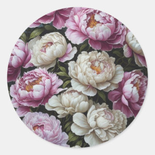 Pink peonies classic round sticker