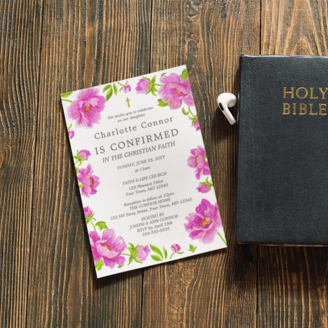 Pink Peonies Confirmation Invitation (Creator Uploaded)
