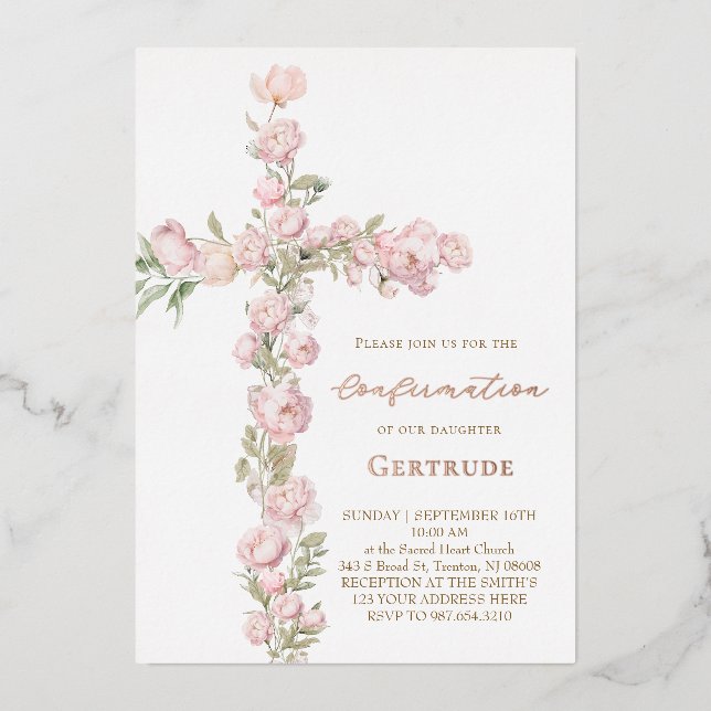 pink peonies cross Confirmation (Front)
