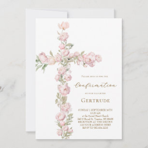 pink peonies cross Confirmation Invitation