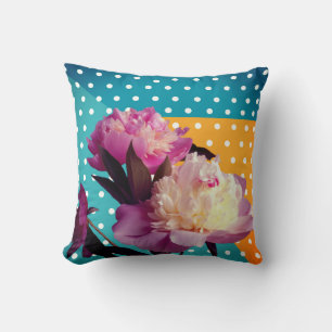 Pink Peonies & Dots Custom Cushion
