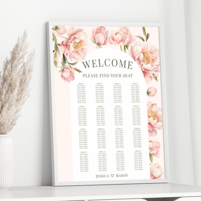 Pink peonies floral arch Wedding Seating Chart (Creator Uploaded)