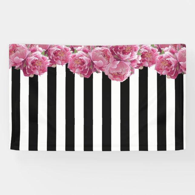 Pink Peonies Floral Backdrop Banner (Horizontal)