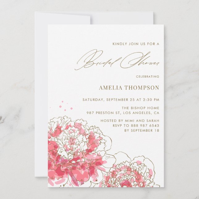Pink Peonies | Floral Bridal Shower Invitation (Front)