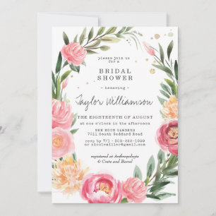 Pink Peonies   Floral Bridal Shower Invitation