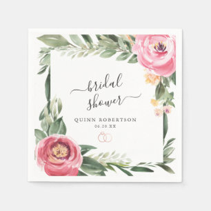 Pink Peonies Floral Bridal Shower Personalised Napkin