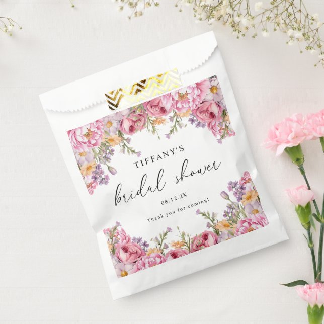 Pink Peonies Floral Bridal Shower Thank You Favour Bags (Sealed)