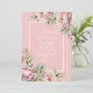 Pink Peonies Floral Elegant Wedding Invitation