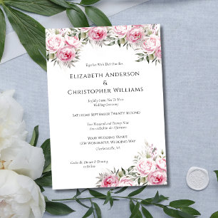 Pink Peonies Floral Flowers Watercolor Wedding Invitation
