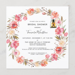 Pink Peonies Floral Gold Lights Bridal Shower Invitation