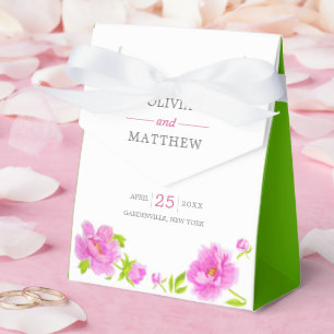 Pink Peonies Floral Green Wedding Cake Favour Box