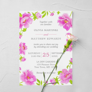 Pink Peonies Floral Magenta Wedding Invitation
