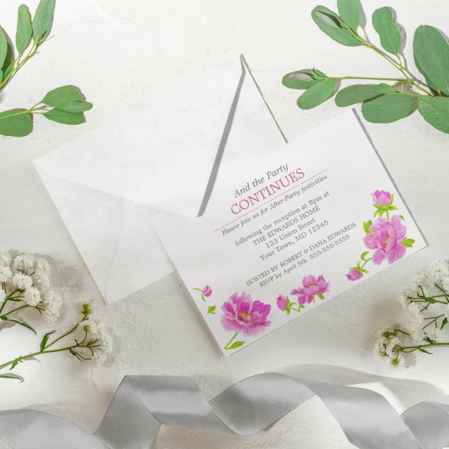 Pink Peonies Floral Silver After Party Invitation (Creator Uploaded)