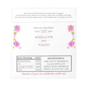 Pink Peonies Floral Wedding Candy Wrappers Notepad