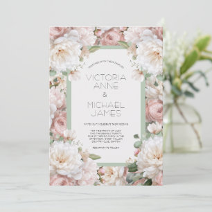 Pink Peonies Floral Wedding Invitation