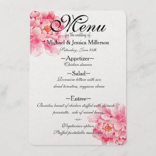 Pink Peonies Floral Wedding Menu